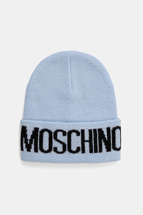 Шапка с вълна Moschino в кафяво от плътен трикотаж M5672 60102