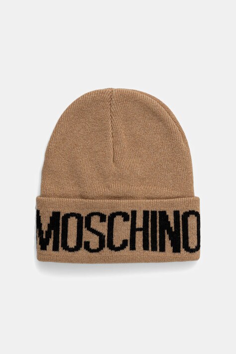 Шапка с вълна Moschino в кафяво от плътен трикотаж M5672 60102