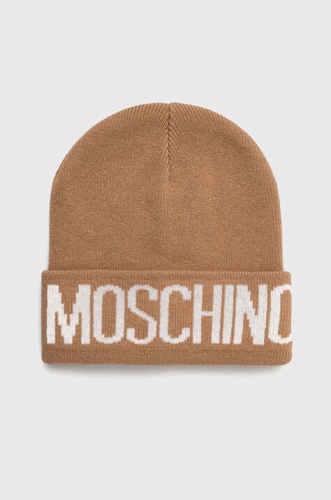 Čepice z vlněné směsi Moschino hnědá barva, z husté pleteniny, M5672 60102