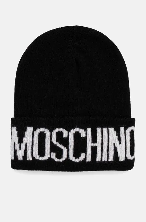 Moschino czapka z domieszką wełny kolor czarny z grubej dzianiny M5672 60102