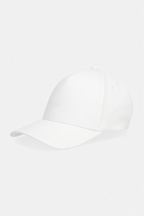 HUGO czapka z daszkiem bawełniana Cara kolor biały z aplikacją 50519255