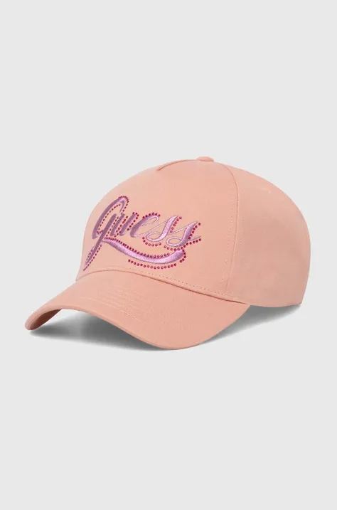 Bavlněná baseballová čepice Guess CLAUDIE růžová barva, s aplikací, W4YZ00 WEGD0