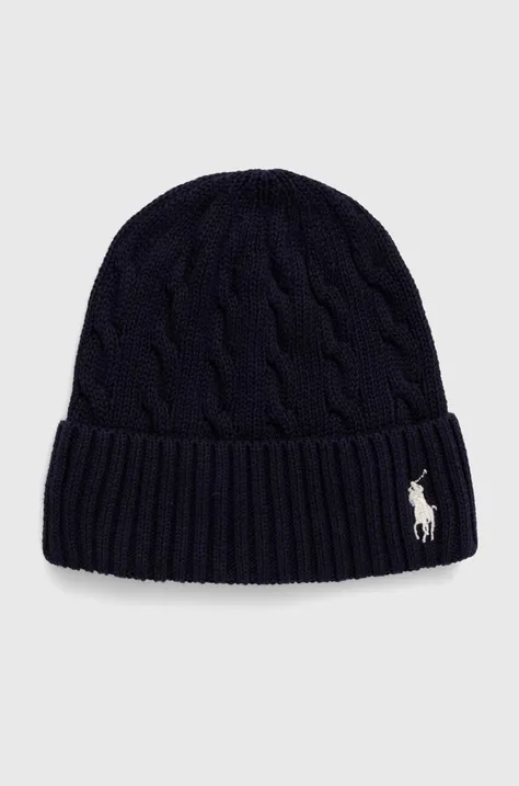 Хлопковая шапка Polo Ralph Lauren цвет синий хлопковая 455954637