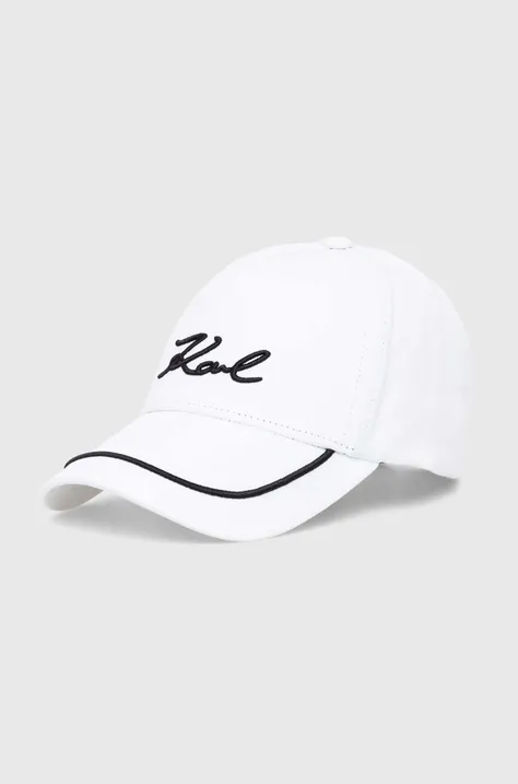 Karl Lagerfeld czapka z daszkiem bawełniana kolor biały z aplikacją 245W3408
