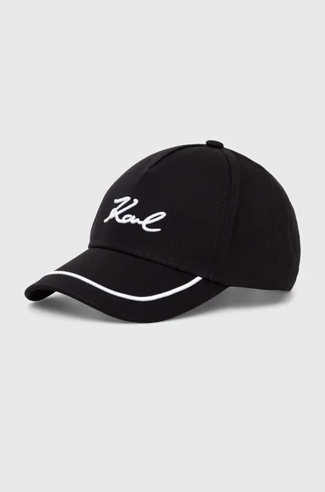 Bombažna bejzbolska kapa Karl Lagerfeld črna barva, 245W3408
