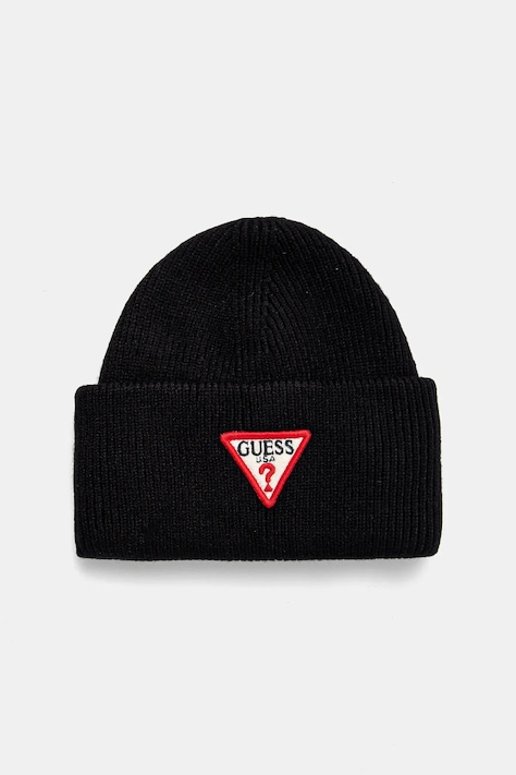 Шапка Guess колір чорний з товстого трикотажу AW5234 VIS01