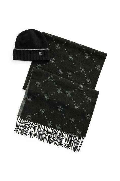Lauren Ralph Lauren palarie si esarfa culoarea negru, 454960062