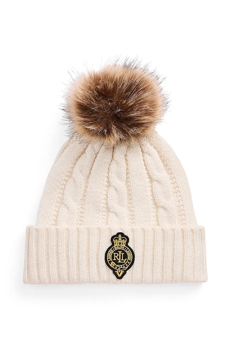 Lauren Ralph Lauren czapka z domieszką wełny kolor beżowy z grubej dzianiny 454960081