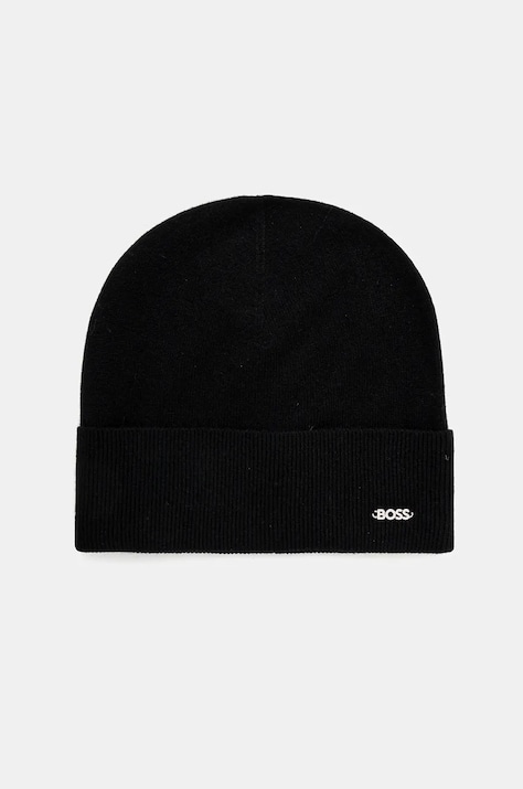 BOSS caciula de lana culoarea negru, de lana, din tesatura neteda, 50524276