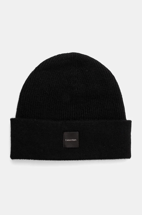 Вовняна шапка Calvin Klein колір чорний вовна K60K612584