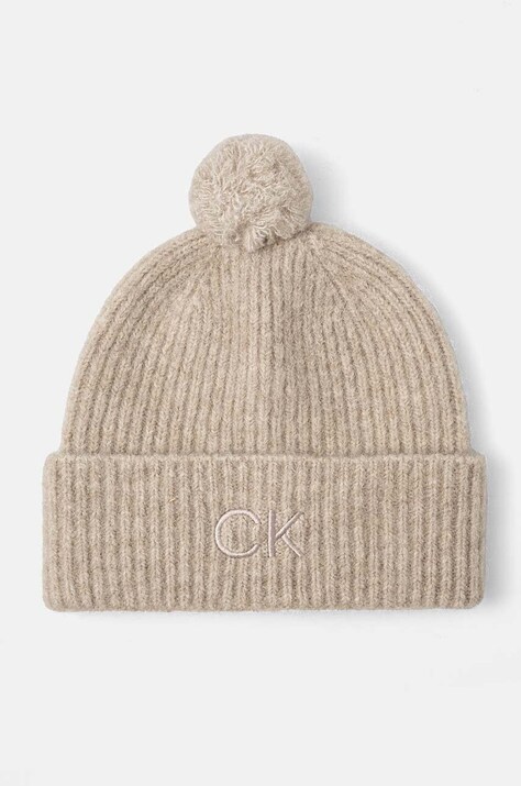 Вълнена шапка Calvin Klein в бежово от вълна K60K612586