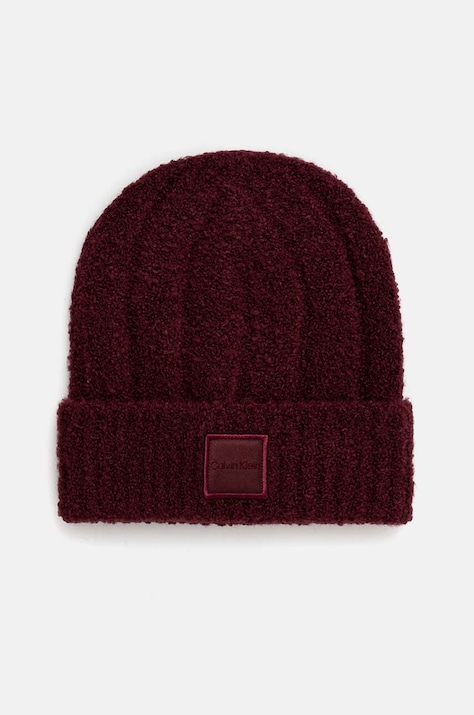 Шапка с примесью шерсти Calvin Klein цвет бордовый K60K612596