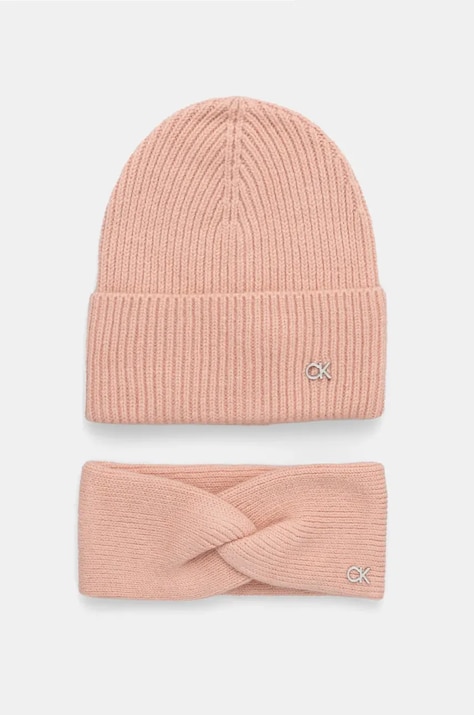 Шапка и шерстяная повязка на голову Calvin Klein цвет розовый K60K612622