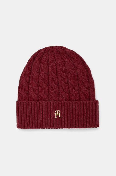 Vunena kapa Tommy Hilfiger boja: bordo, od tanke pletenine, vunena, AW0AW16629