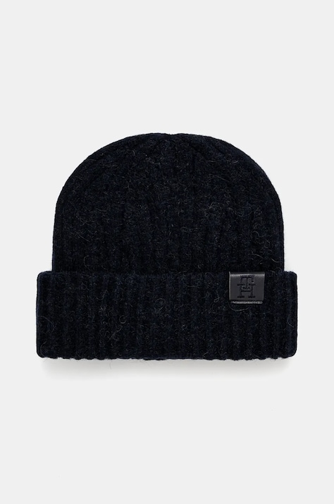 Čepice z vlněné směsi Tommy Hilfiger tmavomodrá barva, z husté pleteniny, AW0AW16632