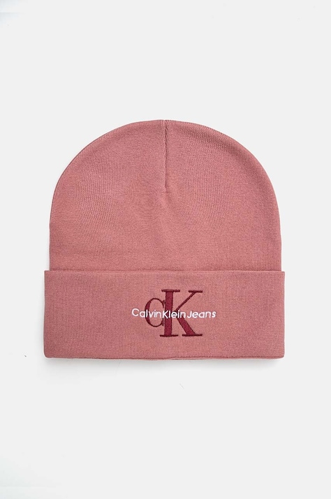 Bavlněná čepice Calvin Klein Jeans fialová barva, z tenké pleteniny, K60K612668