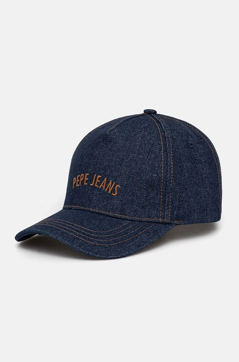 Pepe Jeans czapka z daszkiem jeansowa WALDA CAP kolor granatowy z aplikacją PL040356