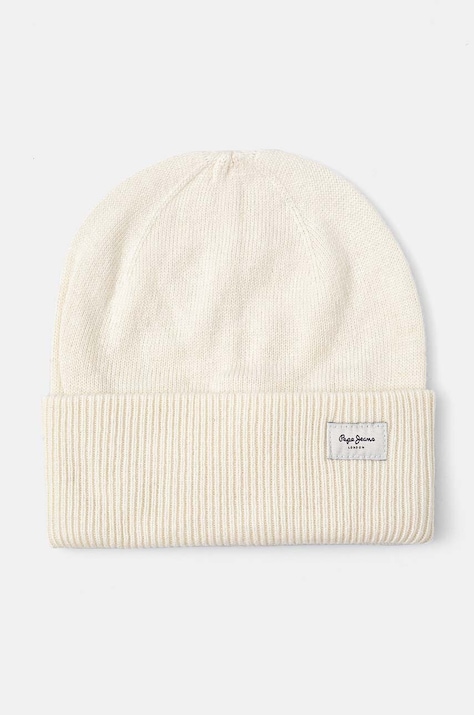 Čepice z vlněné směsi Pepe Jeans YELA HAT béžová barva, z tenké pleteniny, PL040360