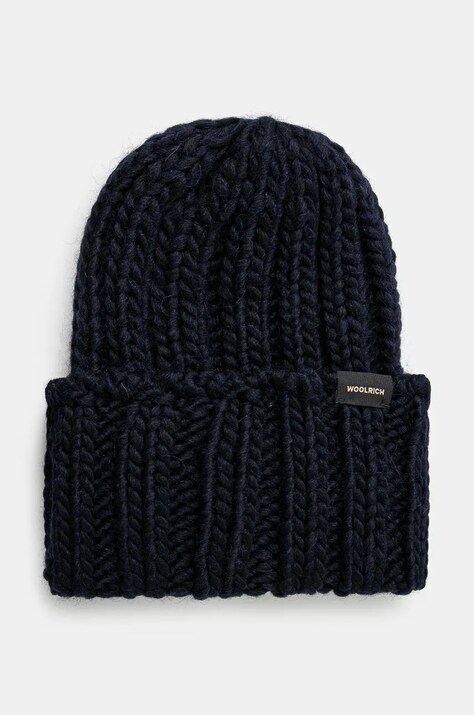 Вълнена шапка Woolrich Chunky Beanie в тъмносиньо от плътен трикотаж от вълна CFWWAC0196FRUF0766