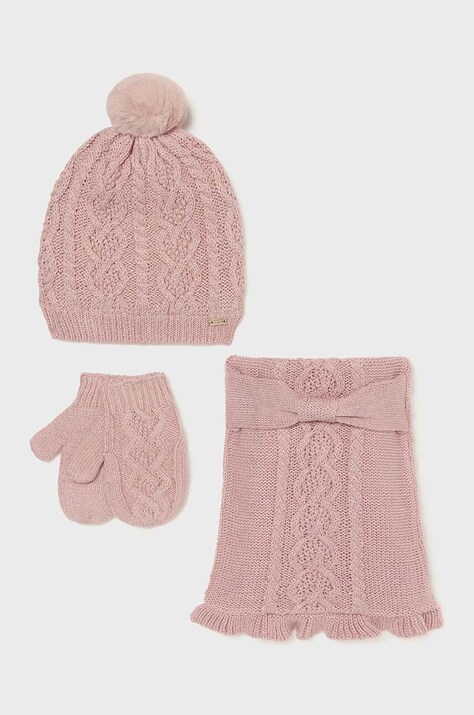 Dječja kapa, cjevasti šal i rukavice Mayoral boja: ružičasta, 10768