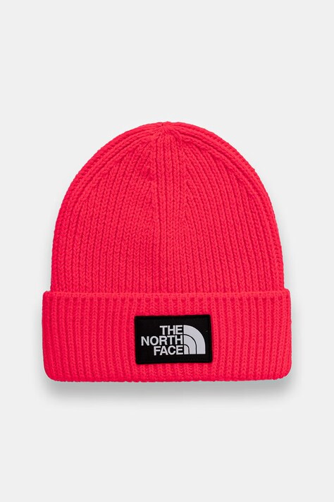 The North Face czapka dziecięca TNF BOX LOGO CUFFED BEANIE kolor różowy z grubej dzianiny NF0A7WGCP2B1
