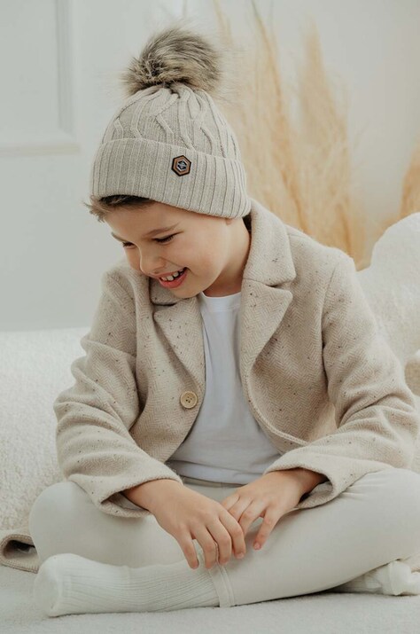 Otroška kapa s primesjo volne Jamiks LENNERT II bež barva, JZH135