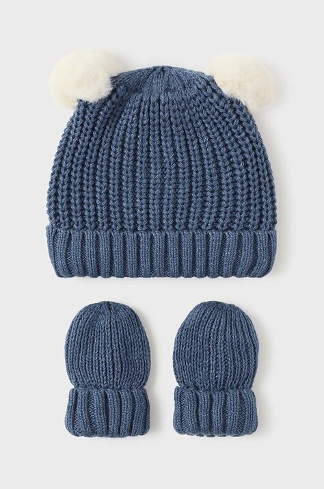 Дитяча шапка і рукавички Mayoral Newborn колір синій 9766