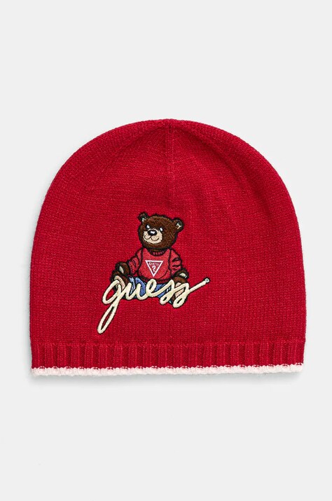 Detská čiapka Guess červená farba biela, z tenkej pleteniny, H4BZ09 Z2QP0