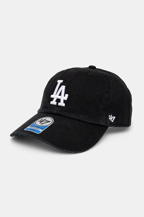 Детска памучна шапка с козирка 47 brand MLB Los Angeles Dodgers в черно с апликация B-RGW12GWS-BKJ_KIDS