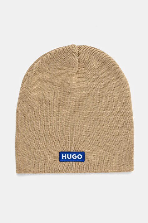 Pamučna kapa Hugo Blue boja: bež, od tanke pletenine, pamučna, 50521715