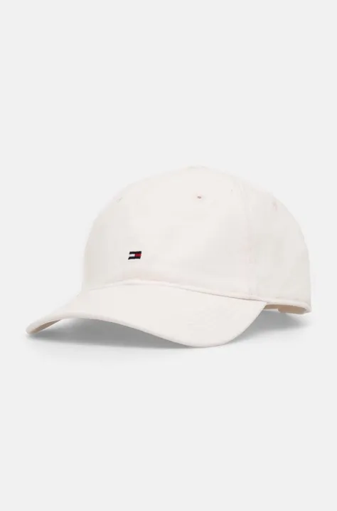 Памучна шапка с козирка Tommy Hilfiger в бяло с изчистен дизайн AM0AM12531