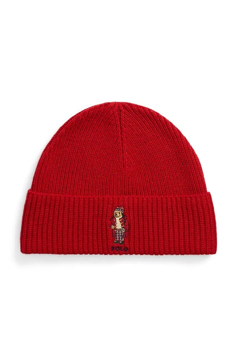 Polo Ralph Lauren caciula din amestec de lana culoarea rosu, din tricot gros, 449959381