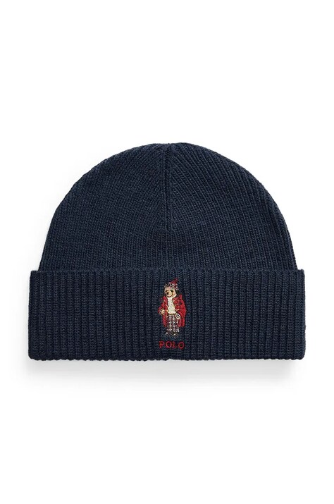 Polo Ralph Lauren caciula din amestec de lana culoarea albastru marin, din tricot gros, 449959381