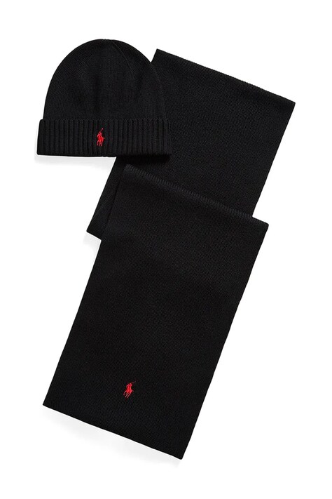 Polo Ralph Lauren Шапка и шарф шерстяная мужская чёрная 710951146