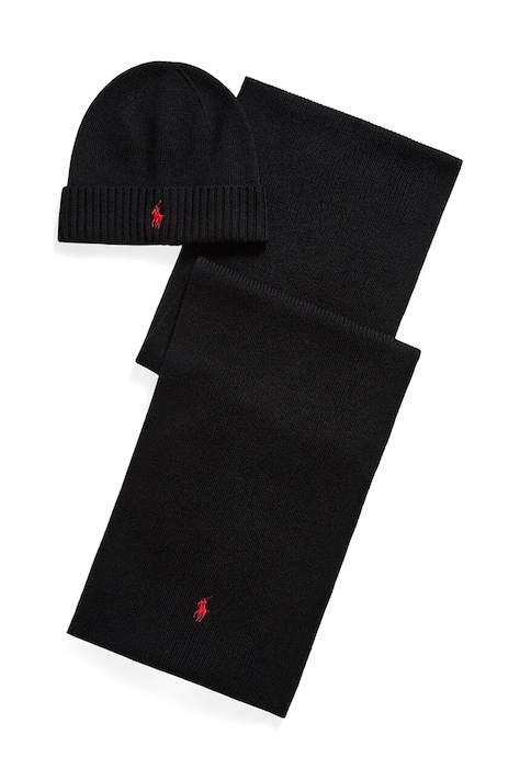 Polo Ralph Lauren Шапка и шарф шерстяная мужская чёрная 710951146