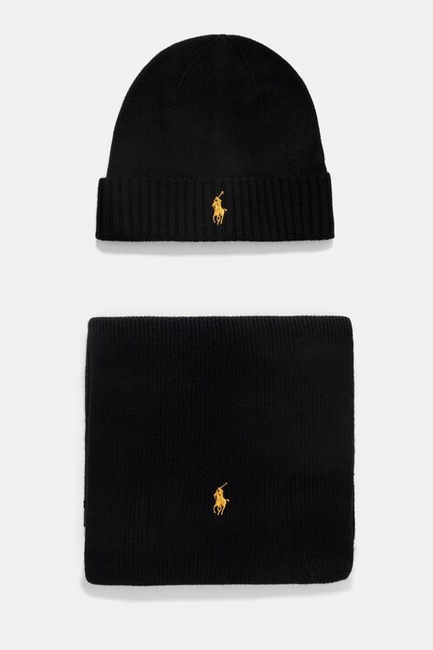 Шерстяная шапка и шарф Polo Ralph Lauren цвет чёрный 710951146