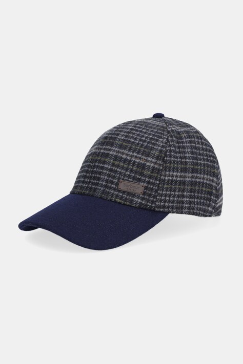Barbour czapka z daszkiem wełniana kolor granatowy wzorzysta MHA0867