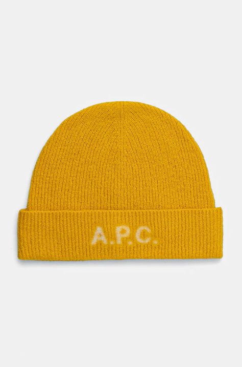 A.P.C. czapka wełniana bonnet harry kolor żółty wełniana WVBDK.M25085