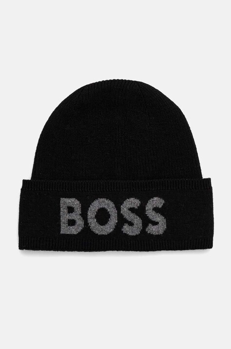 BOSS caciula din amestec de lana culoarea negru, din tesatura neteda, 50524348
