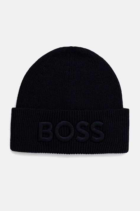 Вовняна шапка Boss Orange колір синій вовна 50522449