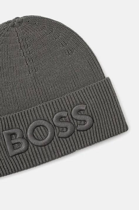 Вовняна шапка Boss Orange Afox_R — AW24-CAM05M, сірий — фото 3