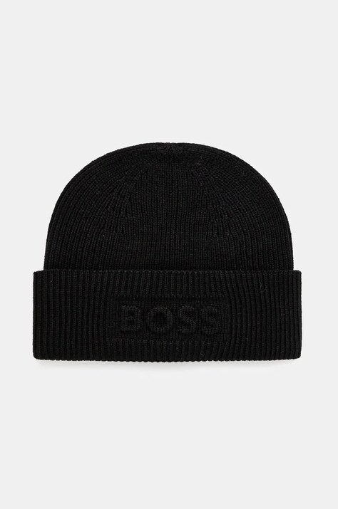 Boss Orange caciula culoarea negru, de lana, din tesatura neteda, 50524197