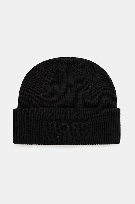Čepice Boss Orange černá barva, z tenké pleteniny, vlněná, 50524197