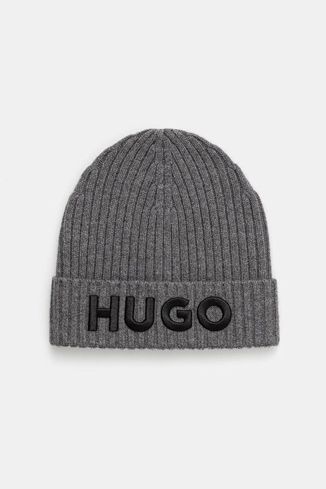Шерстяная шапка HUGO цвет чёрный из тонкого трикотажа шерсть 50527804
