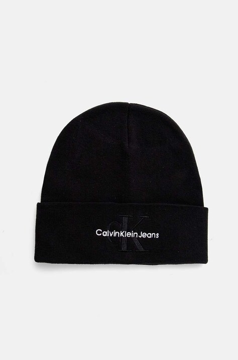 Calvin Klein Jeans caciula din bumbac culoarea negru, bumbac, din tricot gros, K50K512460