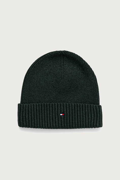 Tommy Hilfiger Czapka beanie męska z dodatkiem kaszmiru zielona AM0AM12796