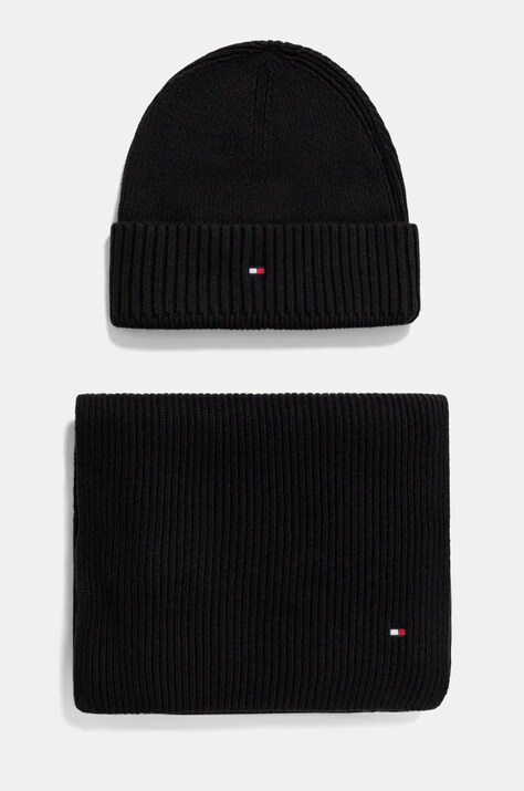 Tommy Hilfiger cappello e sciarpa con aggiunta di cashemire colore nero AM0AM12937