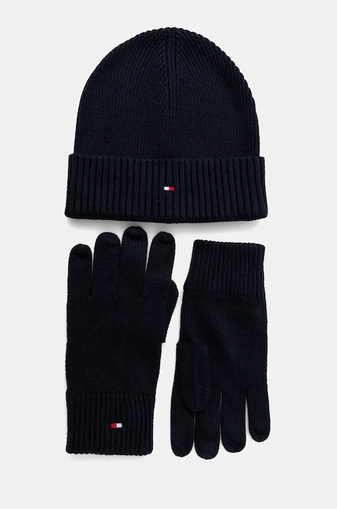 Шапка и перчатки с примесью кашемира Tommy Hilfiger цвет синий AM0AM12938