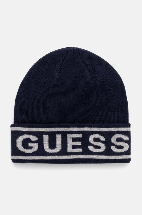 Guess caciula din amestec de lana LOGO BEANIE culoarea albastru marin, din tesatura neteda, M4BZ06.Z3H82