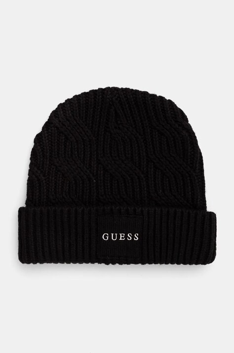 Kapa s primesjo volne Guess CABLE BEANIE črna barva, M4BZ10.Z3HD1
